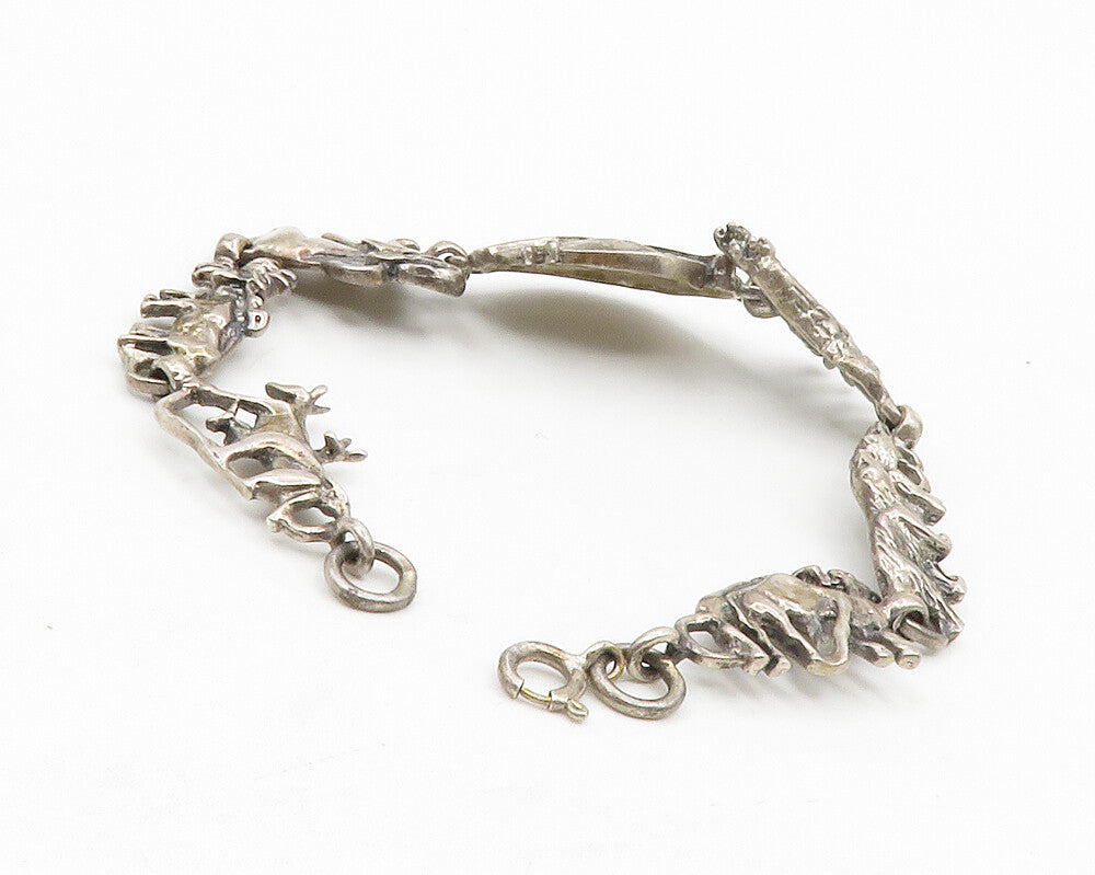 925 Sterling Silver  Vintage Dark Tone Noah's Arc Theme Chain Bracelet  BT5158