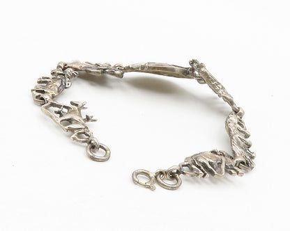 925 Sterling Silver  Vintage Dark Tone Noah's Arc Theme Chain Bracelet  BT5158