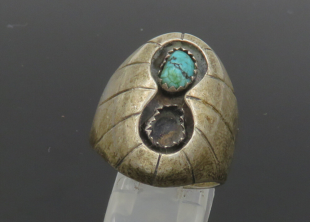 PETE PAQUIN ZUNI 925 Silver  Vintage Antique Turquoise Band Ring Sz 9  RG20355