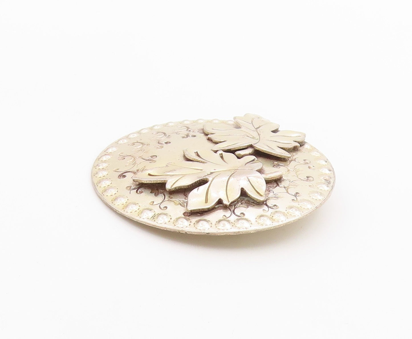 GRET BARKIN 925 Silver  Vintage Oak Leaf Swirl Pattern Brooch Pin  BP9385