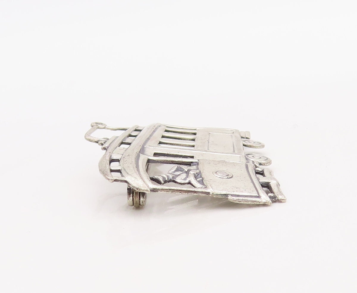 925 Sterling Silver Vintage Brooch Pin Solid Cutout Bus With Driver  BP11248