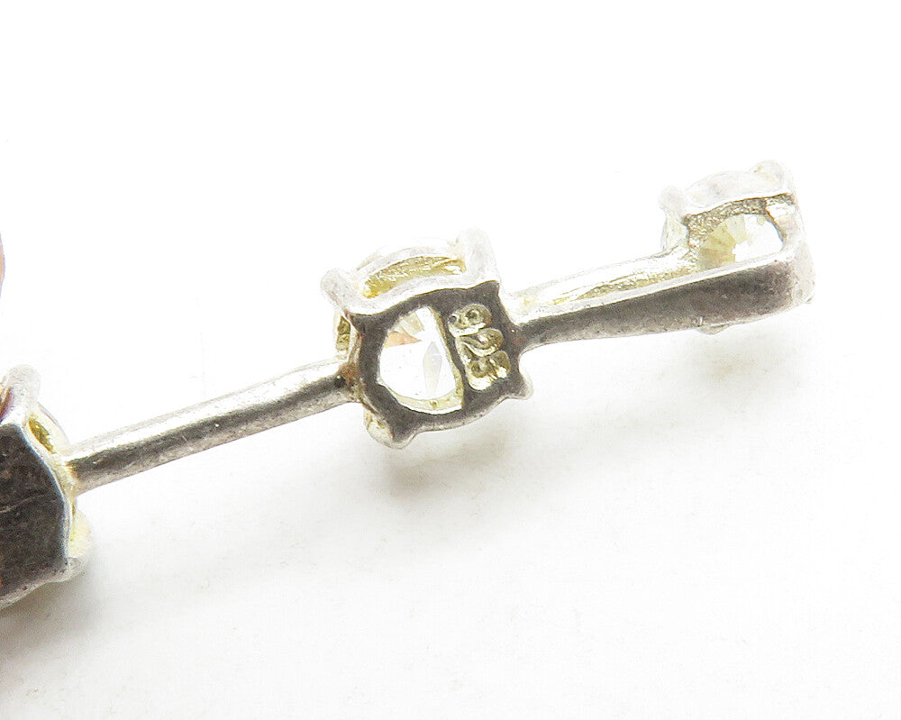 925 Sterling Silver  Vintage Graduated Cubic Zirconia Bar Pendant  PT10354