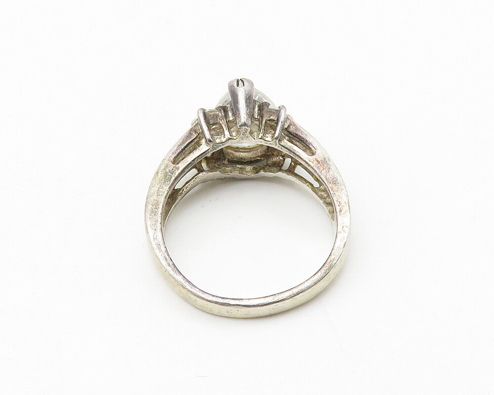 925 Sterling Silver  Vintage Tear Drop Cubic Zirconia Band Ring Sz 6  RG10382