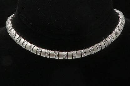 925 Sterling Silver  Sparkling Cubic Zirconia Matte Chain Necklace  NE2408