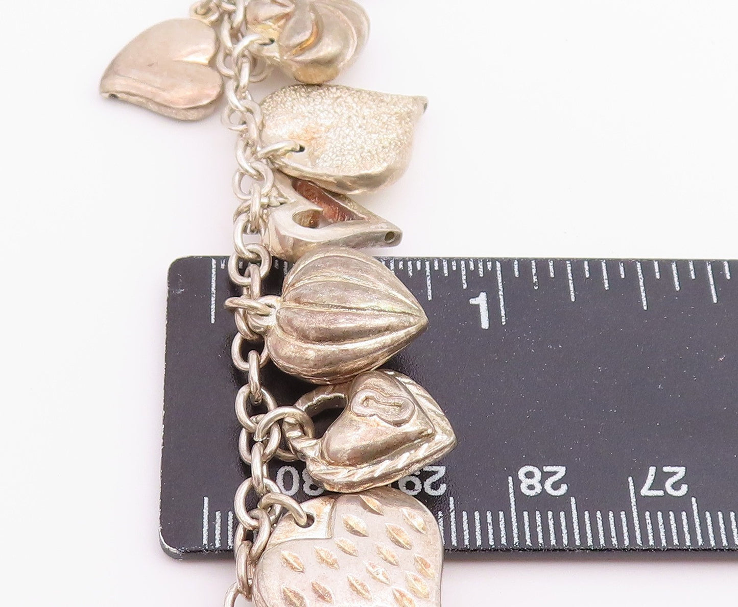 925 Sterling Silver Vintage Bracelet Multi Pattern Puffy Love Heart Link BT12207
