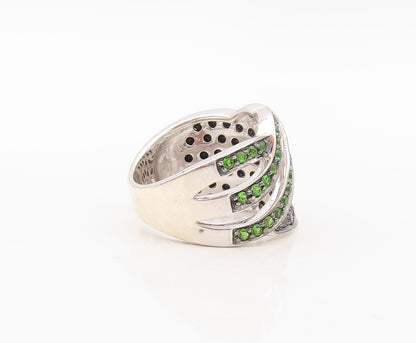 925 Sterling Silver Vintage Ring Designer Cutout Green CZ & Spinel Sz 7  RG30271