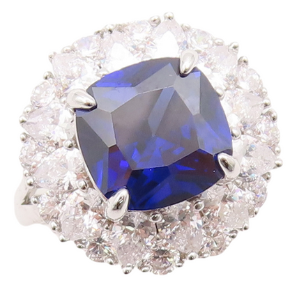 925 Sterling Silver Vintage Ring Square Cut Blue Halo White CZ  Sz 7  RG29546