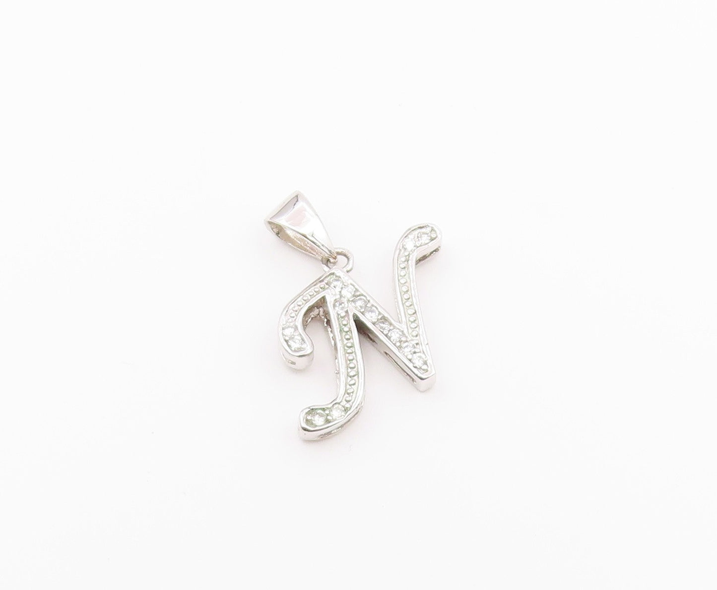 925 Sterling Silver  Vintage Shiny Topaz N Initial Drop Pendant  PT18979