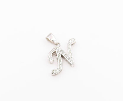 925 Sterling Silver  Vintage Shiny Topaz N Initial Drop Pendant  PT18979