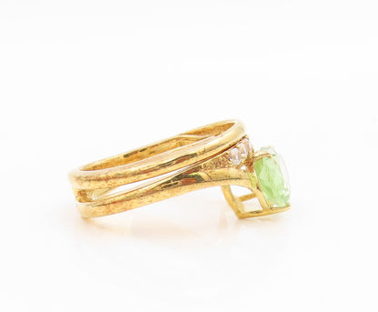 925 Sterling Silver Vintage Ring Gold Plated Pear Cut Peridot Band Sz 7 RG35819