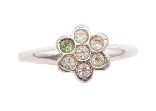 925 Sterling Silver Vintage Ring UNCAS Round Topaz Inlay Flower  Sz 7  RG31703