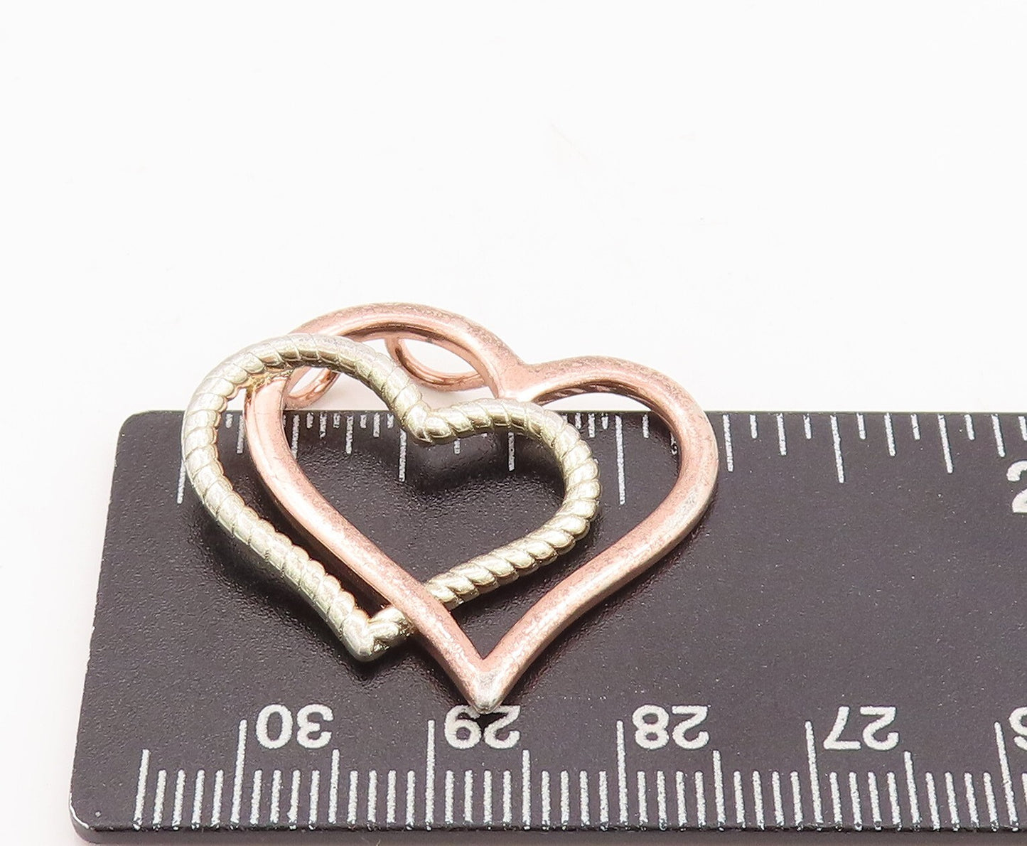 925 Sterling Silver Vintage Pendant Solid Cutout Double Love Heart  PT23469