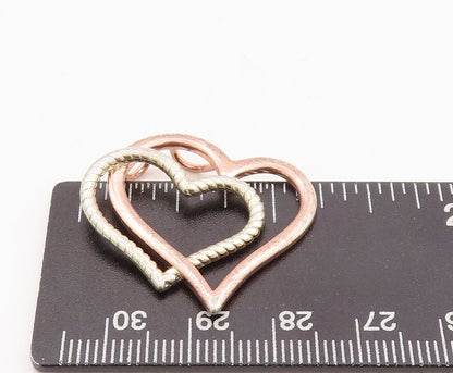 925 Sterling Silver Vintage Pendant Solid Cutout Double Love Heart  PT23469
