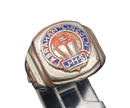 925 Silver  Vintage Antique Enamel Abraham Lincoln JHS Ring Sz 8  RG25833