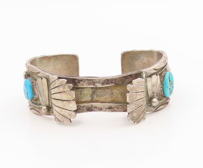 925 Sterling Silver Vintage Bracelet NAVAJO ZUNI Turquoise Watch Cuff  BT11592