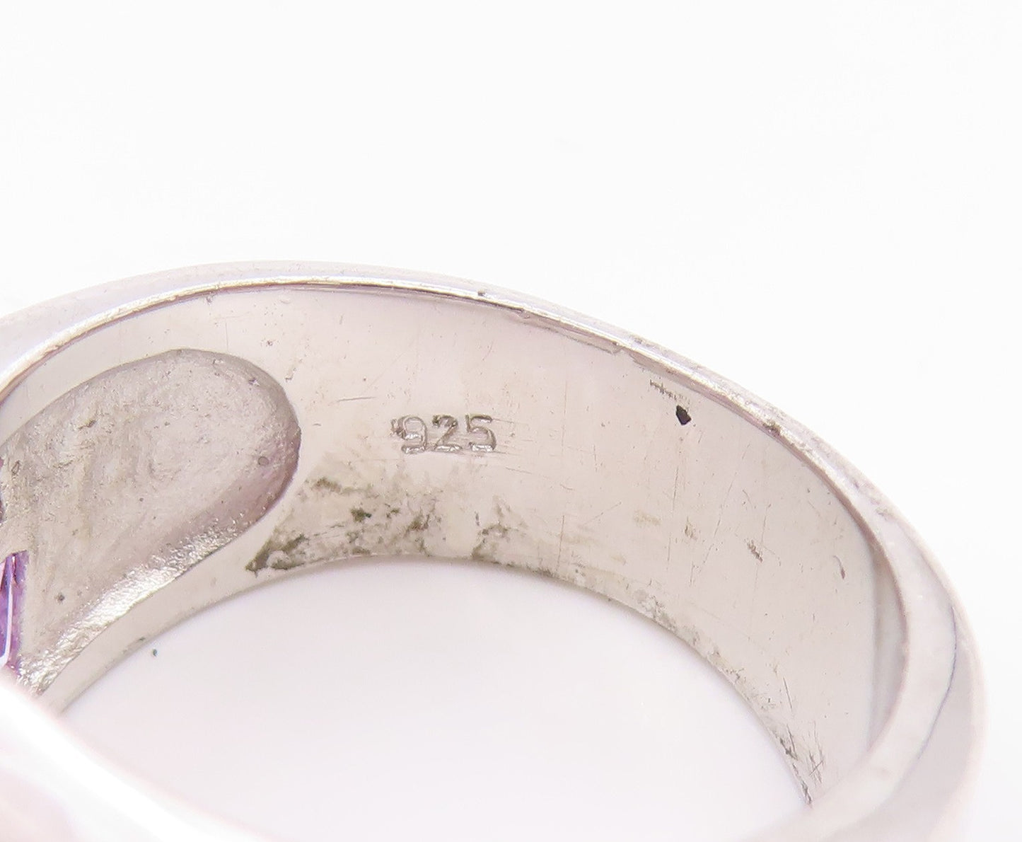 925 Sterling Silver Vintage Ring Amethyst & Pink Topaz Band  Sz 7.5  RG36250