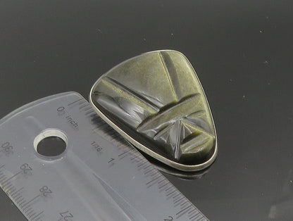 PEDRO CASTILLO 925 Silver  Vintage Obsidian Carved Face Brooch Pin  BP9380