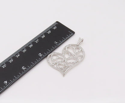925 Silver  Vintage CZ Stretch Heart With Hearts Inside Love Pendant  PT22054