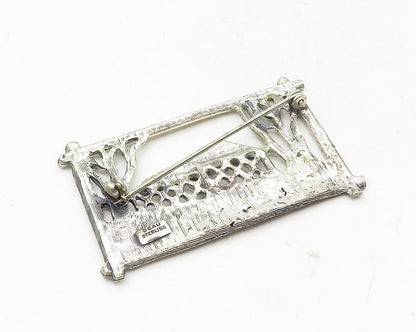 BEAU 925 Sterling Silver  Vintage Shiny Road Forest Scene Brooch Pin  BP3630