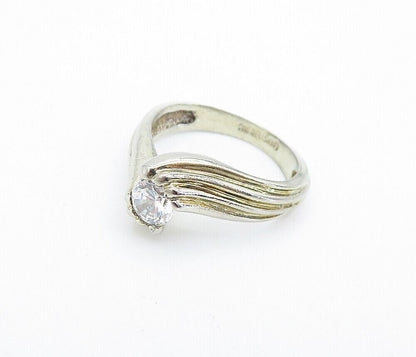 925 Sterling Silver  Vintage Cubic Zirconia Swirl Solitaire Ring Sz 6  RG7634