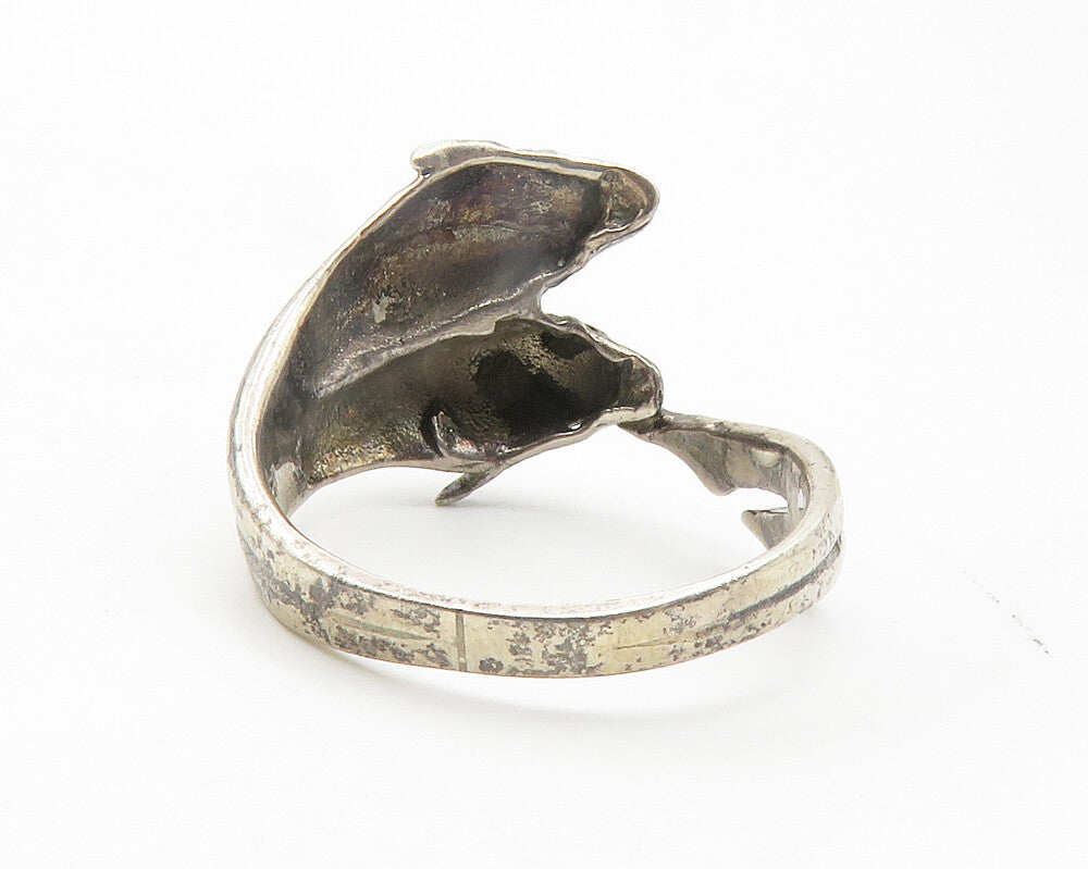 925 Sterling Silver  Vintage Dark Tone Double Dolphin Band Ring Sz 7  RG11865