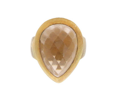 925 Sterling Silver Vintage Ring Gold Plated Drop Cut Smoky Quartz Sz 8  RG30310