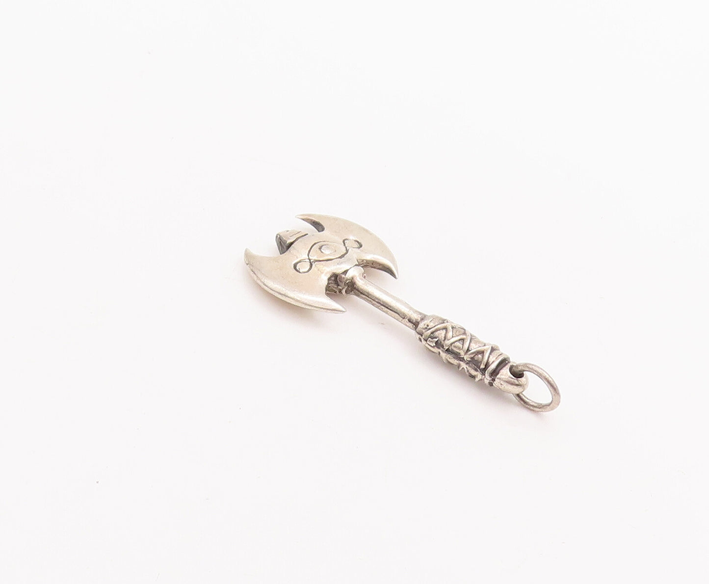 925 Sterling Silver Vintage Pendant Solid Carved Axe Warrior Pendent  PT23280
