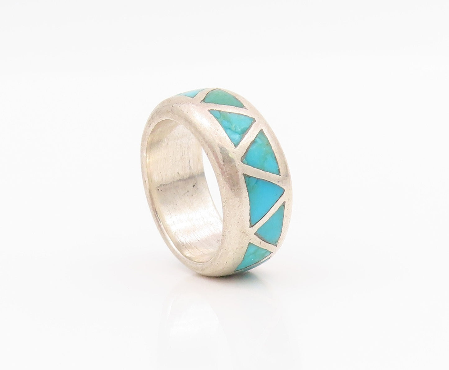 925 Sterling Silver Vintage Ring SOUTHWESTERN Triangle Turquoise Sz 5 RG33073