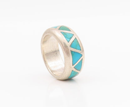 925 Sterling Silver Vintage Ring SOUTHWESTERN Triangle Turquoise Sz 5 RG33073
