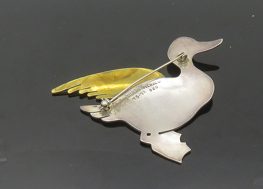 MEXICO 925 Sterling Silver  Vintage Two Tone Duck Motif Brooch Pin  BP8252