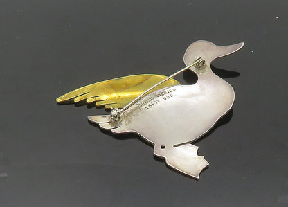 MEXICO 925 Sterling Silver  Vintage Two Tone Duck Motif Brooch Pin  BP8252