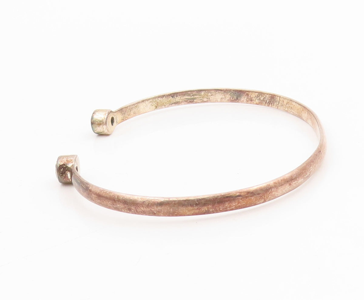 925 Sterling Silver Vintage Bracelet Round Topaz Minimalist Open Cuff  BT11553