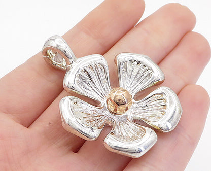 ESPO 925 Silver & 14K GOLD  Vintage Shiny Two Tone Flower Pendant  PT4483