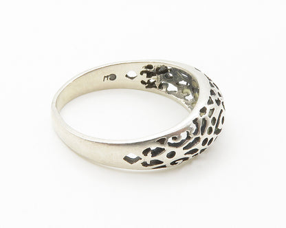 925 Sterling Silver  Vintage Shiny Cutout Design Dome Band Ring Sz 6.5 RG14591