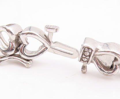 925 Sterling Silver Vintage Bracelet Cutout Real Diamonds Linked Hearts  BT10532
