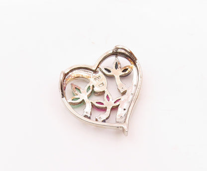 925 Silver  Vintage Sapphire Ruby & Emerald Floral Love Heart Pendant  PT20988