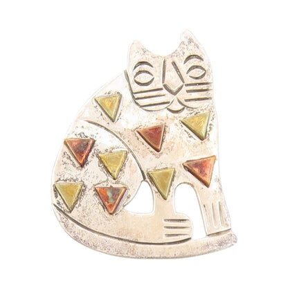 925 Sterling Silver Vintage Brooch MEXICO Big Fat Old Cat Cutout  BP11613