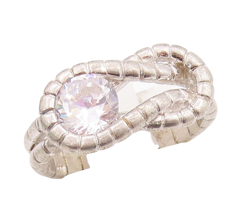 925 Sterling Silver Vintage Ring Loop Knot Round CZ Beaded  Sz 5  RG29107