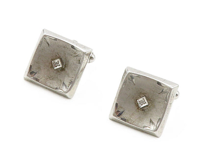 925 Sterling Silver  Vintage Genuine Diamonds Square Cuff Links  TR2133