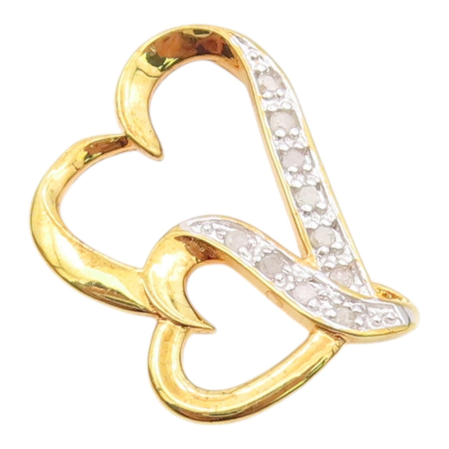 925 Sterling Silver  Genuine Diamonds Gold Plated Love Hearts Pendant  PT7845