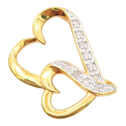 925 Sterling Silver  Genuine Diamonds Gold Plated Love Hearts Pendant  PT7845