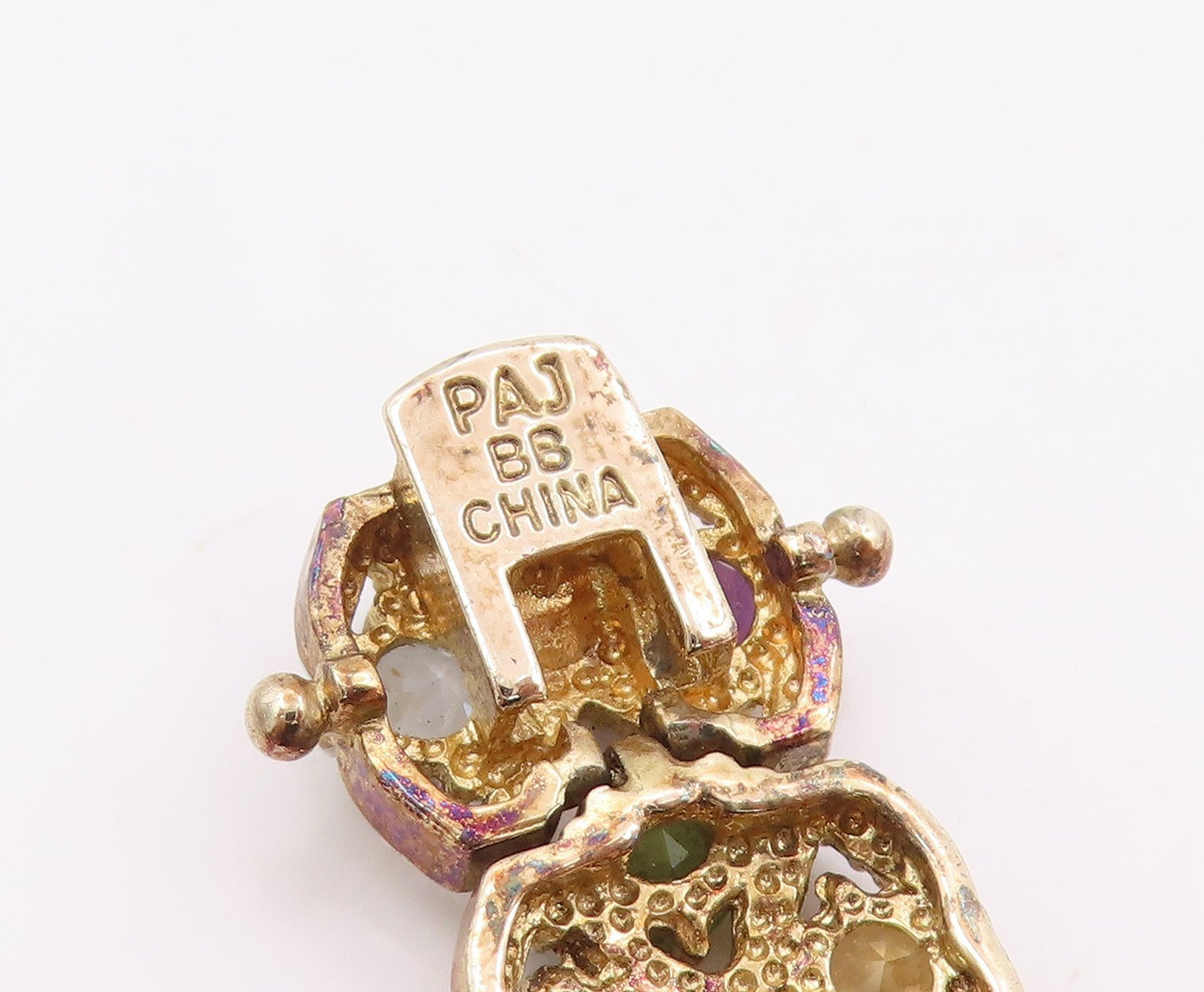 925 Sterling Silver Vintage Bracelet Gold Plated Multi Gemstone Chain  BT11452