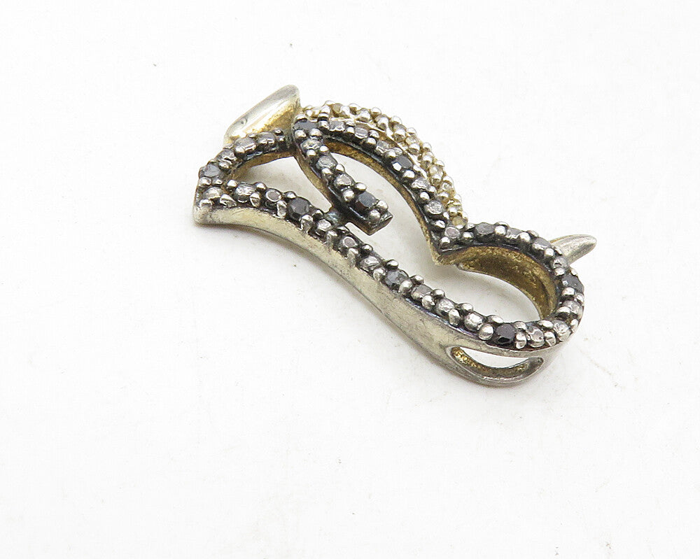925 Sterling Silver  Genuine Black & White Diamonds Penguin Pendant  PT7735