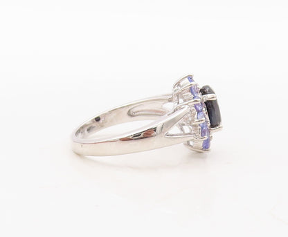 925 Sterling Silver Vintage Ring Oval Onyx Halo Tanzanite Inlay  Sz 7 RG31121
