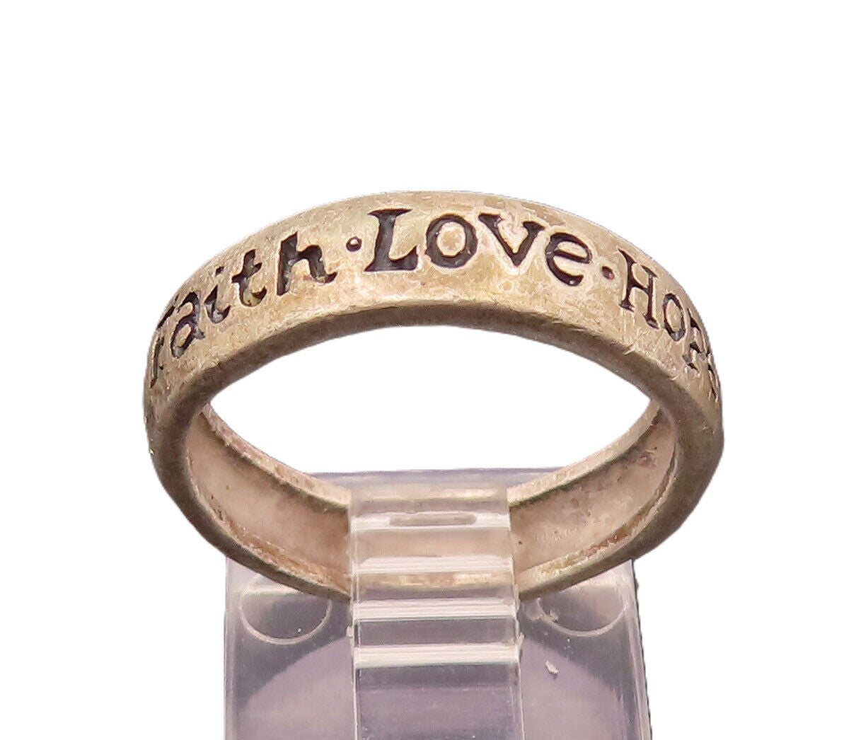 925 Silver  Vintage Minimalist Carved Faith Love Hope Ring Sz 7  RG26600
