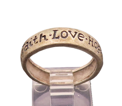 925 Silver  Vintage Minimalist Carved Faith Love Hope Ring Sz 7  RG26600