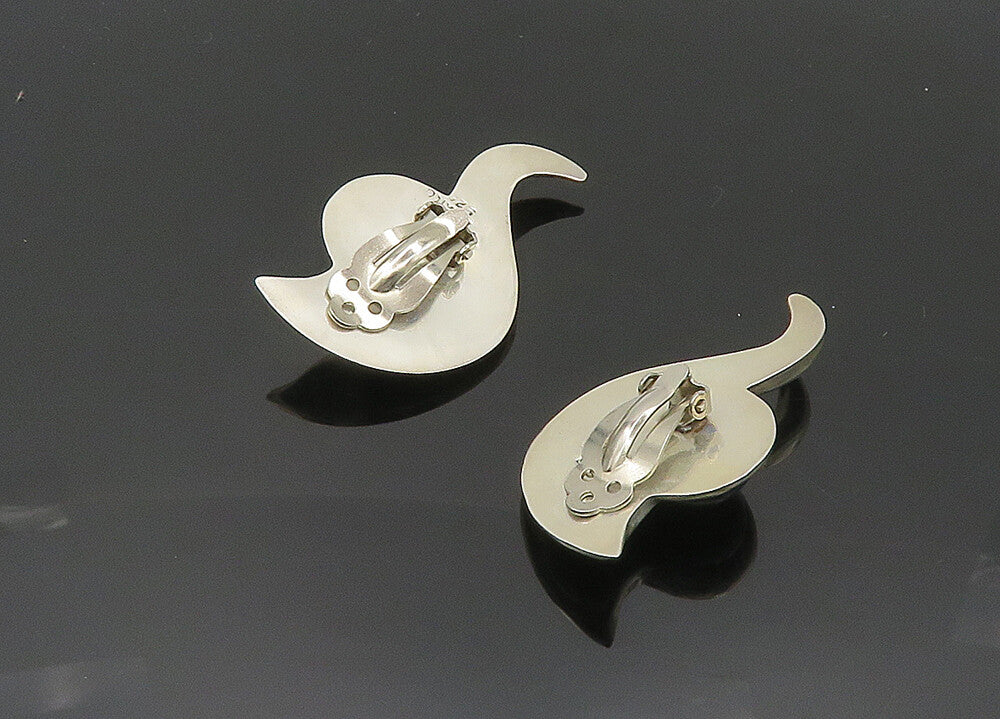 MEXICO 925 Silver  Vintage Black Onyx Shiny Non Pierce Earrings  EG10168