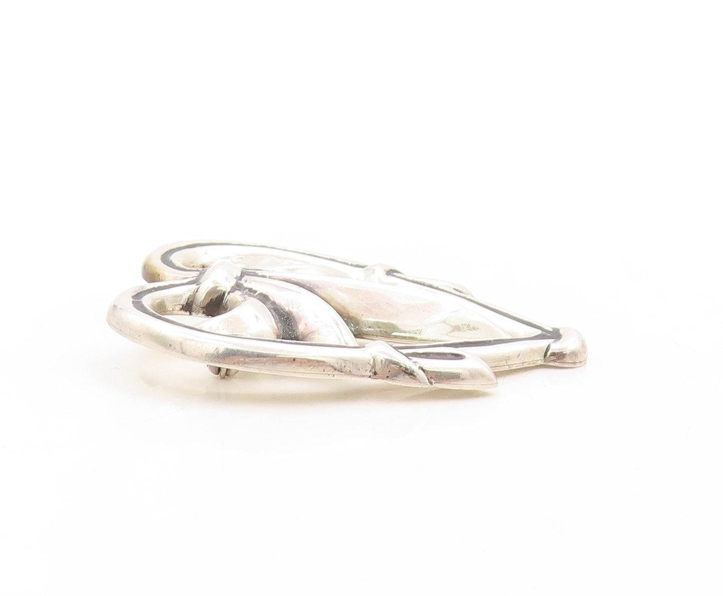 925 Sterling Silver Vintage Brooch Pin MMA Solid Cutout Floral Heart  BP11309