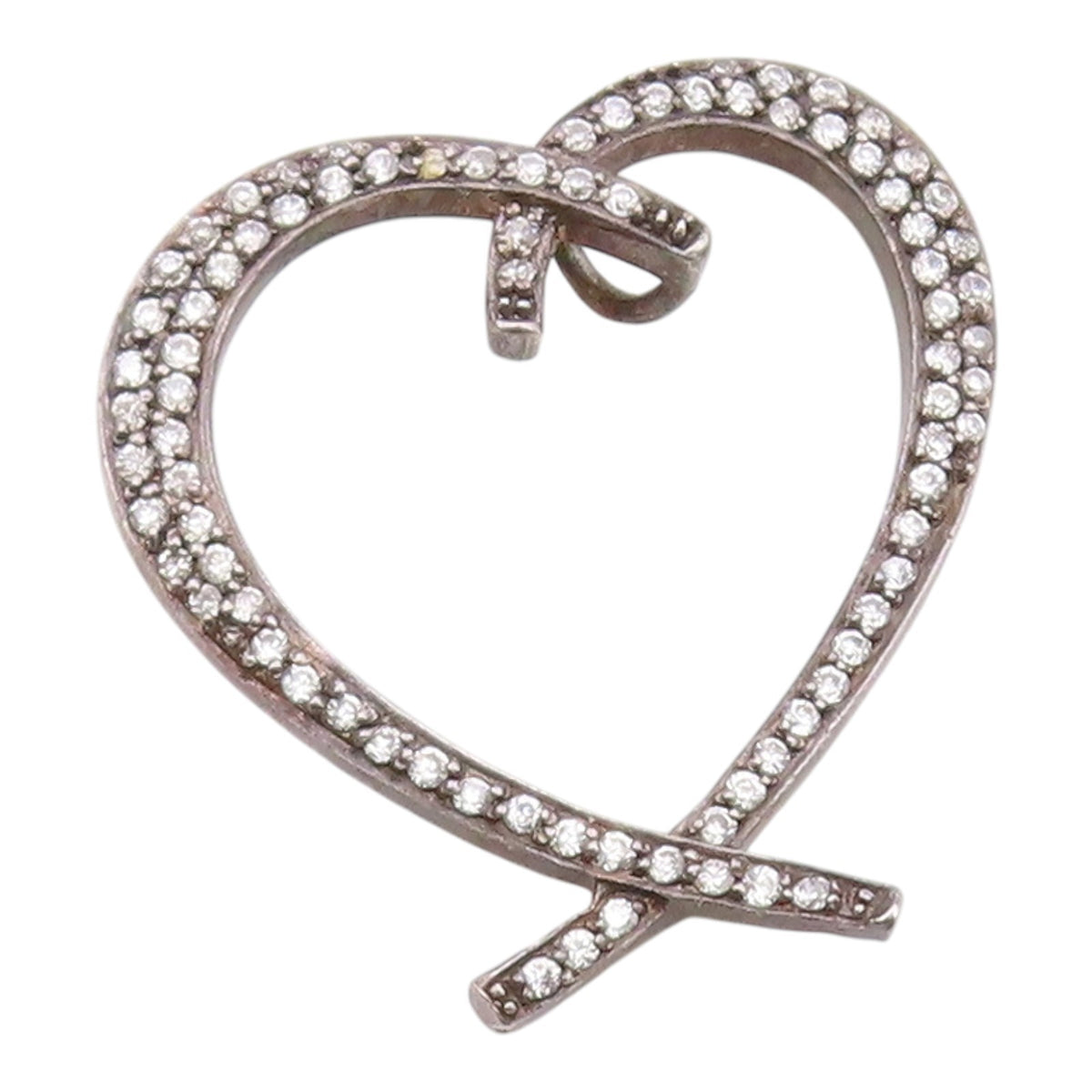 925 Sterling Silver  Vintage Cubic Zirconia Open Love Heart Pendant  PT14881