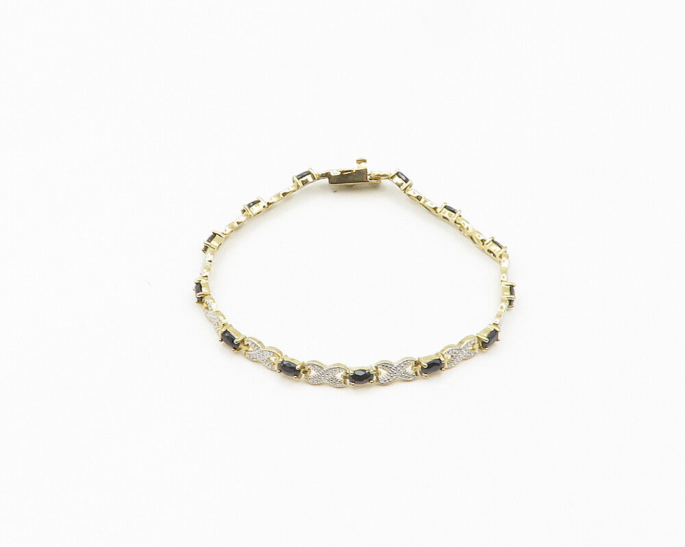 925 Sterling Silver  Sapphire Gold Plated Two Tone XO Chain Bracelet  BT7646